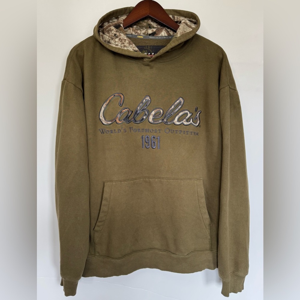 Cabela’s Camouflage Army Green Camo Cotton Fleece Hoody XL Outdoorsy Hunting